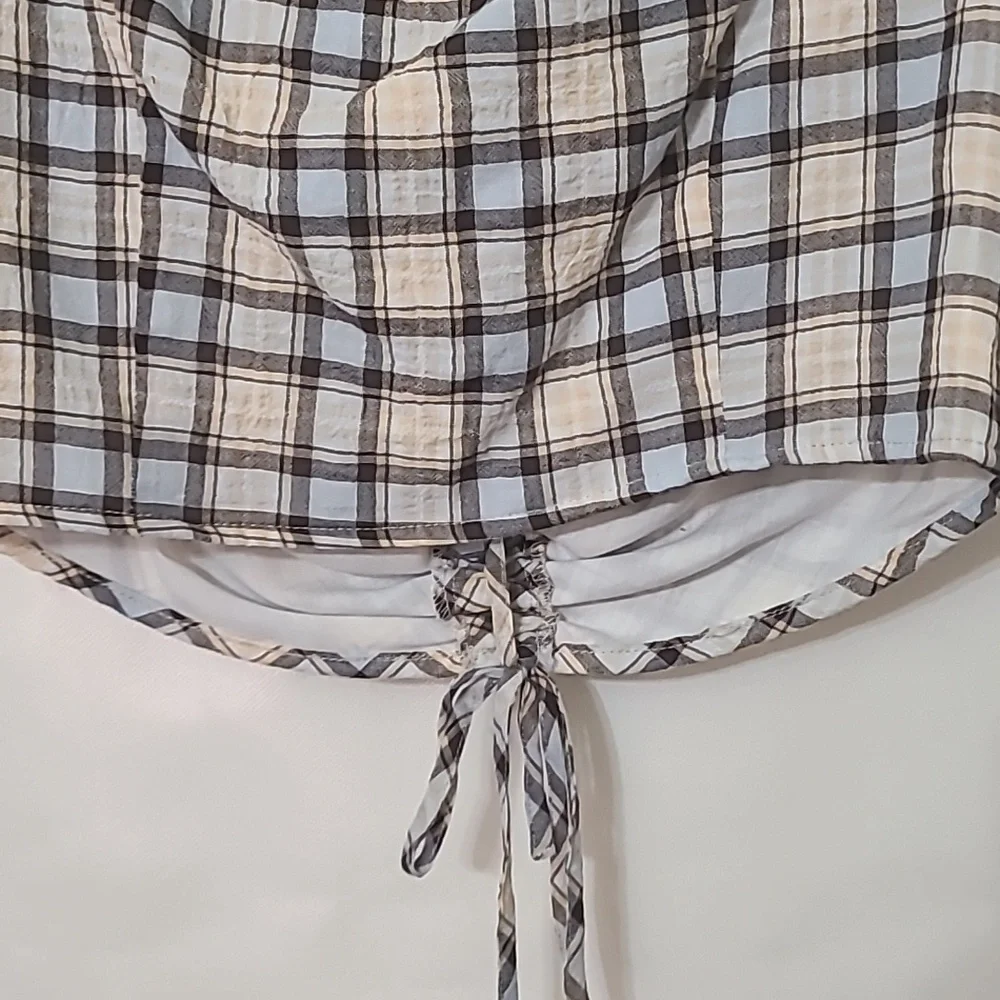 Zara Women's Plaid Long Sleeve Crop Black & White Top‎ Size Medium NEW WITH TAGS